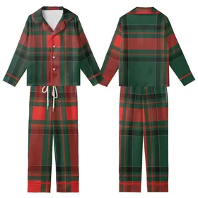 Monogrammed Bridesmaid Dark Forest Green Tartan Plaid Rayon Sleep Set Kid Satin Pajamas Set