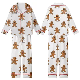 Festive Gingerbread Friends Pattern: Six Expressive Cookie Characters Holiday Sleep Set Kid Satin Pajamas Set