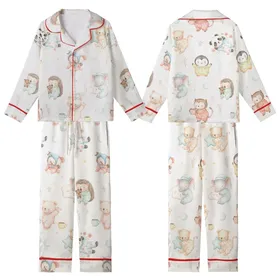 Watercolor Baby Animals Pajamas: Woodland Critters Seamless Pattern Sleep Set Kid Satin Pajamas Set