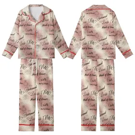 Bridesmaid & Bride Satin Sleep Set: Script Pattern, Rose Gold & Pink - Camisole Loungewear Kid Satin Pajamas Set