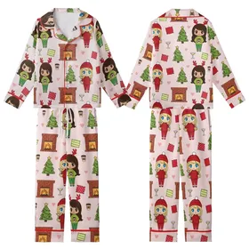 Chibi Best Friends Christmas Pajamas Clipart: Cozy Soul Sisters Pattern PNG Kid Satin Pajamas Set