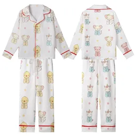 Children's Room Decor: Praying Baby Animals in Pastel Pajamas Seamless Pattern Kid Satin Pajamas Set