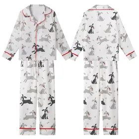 Miniature Schnauzer Lover: Cheerful Cartoon Gray Dog All-Over Print Pajama Set Kid Satin Pajamas Set