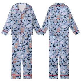 Women's Delicate Butterfly Swarm Pastel Silk Pajama Set: Sky Blue Sleepwear Kid Satin Pajamas Set