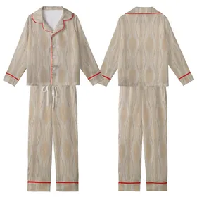 Women's Minimalist Ribbed Loungewear: Oatmeal Knit Texture Design Set Kid Satin Pajamas Set