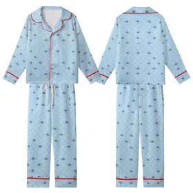 Women's Bridesmaid Monogram Sky Blue Trellis Satin Sleep Set Kid Satin Pajamas Set