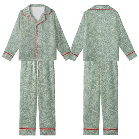 Bridesmaid Personalized Satin Pajama Set: Sage Green Rose & Leaf Pattern with 'Love' Script Kid Satin Pajamas Set
