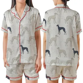 Greyhound Whippet Galgo: Minimalist Italian Greyhound Pattern Bamboo Stretch Bodysuit Satin Short-Sleeve Pajamas Set
