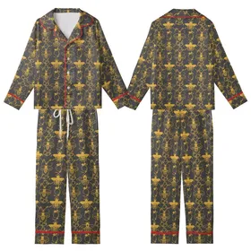 Women's Golden Honey Bee Honeycomb Pattern Charcoal Sleepwear Set Kid Satin Pajamas Set