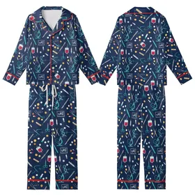 Nurse Low Top Canvas Shoes: Navy Medical Icon Pattern with Scalpel, Syringe, Stethoscope Kid Satin Pajamas Set