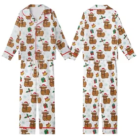 Highland Cow Christmas Pajamas: Whimsical Santa Hat & Scarf Pattern Kid Satin Pajamas Set