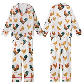 Farmhouse Charm: Vibrant Storybook Roosters, Pecking Hens, Red Combs & Teal Tails  Garment Kid Satin Pajamas Set