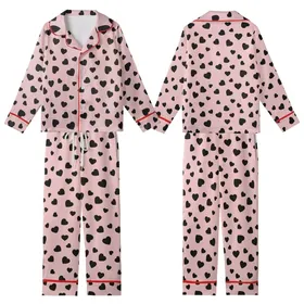 Romantic Heart Lover's Irregular Black Hearts Dusty Rose Pink Personalized Item Kid Satin Pajamas Set