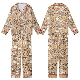 Coffee Lover's Whimsical Cafe & Sweet Treats Pattern Cozy Loungewear Kid Satin Pajamas Set