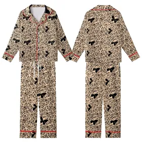 Women's Empowering Leopard Butterfly Design: Peachy Black 'You Are Beautiful' Motif Kid Satin Pajamas Set