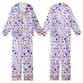 Sweetheart's Playful Lavender Purple Hearts All-Over Wearable Design Kid Satin Pajamas Set