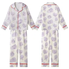 Dreamy Lavender Bears: Soft-Edged Amorphous Pastel Pattern with Outline Teddies - Creamy Off-White Comfort Piece Kid Satin Pajamas Set