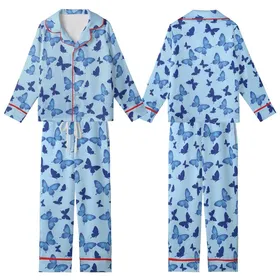 Nature Lover's Multitude of Indigo & Royal Blue Butterflies Dynamic Flight Wearable Art Kid Satin Pajamas Set