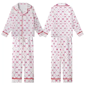 Sweet Elegance Pink Bow Diamond Lattice Magenta Dot Fashion Statement Kid Satin Pajamas Set