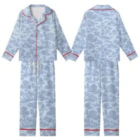 Classic Toile de Jouy: Serene Pastoral Scene & Blue Botanical Pattern Kid Satin Pajamas Set