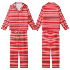 Dynamic Style: Vibrant Red & White Multi-Width Horizontal Stripes - Fashion Piece Kid Satin Pajamas Set