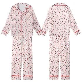 Romantic Hand-Sketched Red Hearts & Wispy Tendrils All-Over Wearable Kid Satin Pajamas Set