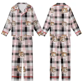 Kitten Lover's Adorable Fluffy Baby Kittens Pink Plaid Hearts: Black White Gray Hatched Design Kid Satin Pajamas Set