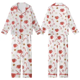 Festive Winter Charm: Pure White Candy Cane Cocoa Mug Berry Anise Snowflake Loungewear Kid Satin Pajamas Set