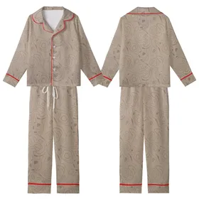 Sophisticated Minimalist Style Subtle Taupe Organic Lines Abstract Shapes All-Over Print Design Kid Satin Pajamas Set