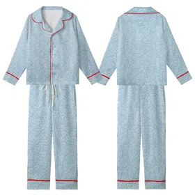 Dreamy Style: Pastel Sky Blue Outline Hearts & Dots Scattered Pattern - Wearable Item Kid Satin Pajamas Set