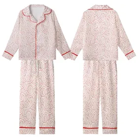 Cozy Aesthetic: Blush Cream Organic Ruffle Flowing Shapes Soft Knit Kid Satin Pajamas Set