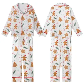 Whimsical Holiday Gingerbread: Hand-Drawn Cookies, Santa Hats, Teal Snowflakes & Evergreen Sprigs Design Kid Satin Pajamas Set