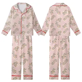 Soft Pink Botanical Sprigs: Olive Leaves, Cream Flowers & Pale Orange Berries Kid Satin Pajamas Set