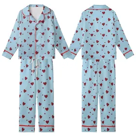 Minimalist Love Top: Pale Sky Blue Scattered Maroon Hearts Kid Satin Pajamas Set