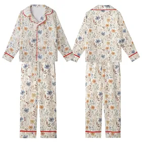 Vintage Botanical Creamy Muted Floral & Berry Hand-Drawn Design Kid Satin Pajamas Set