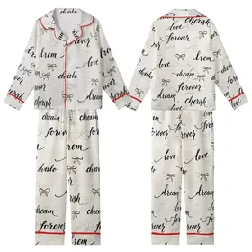 Romantic Soul's Ecru & Black Calligraphy Script: Love, Dream, Cherish Filigree Keepsake Kid Satin Pajamas Set