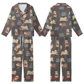 Sloth Lover's Dramatic Cartoon Sloth 'I'll Get Over It' Text Pattern Casual Wear Kid Satin Pajamas Set