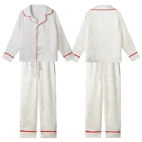 Serene East Asian Ruyi Cloud Fan Pattern: Off-White & Grey-Green Wearable Satin Short-Sleeve Pajamas Set