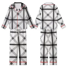 Classic Style Dense Interlaced White Black Gray Tartan Plaid Satin Short-Sleeve Pajamas Set