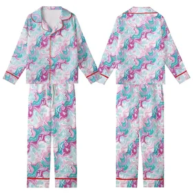 Ethereal Spirit's Abstract Fluid Art: Pastel Pink Blue Teal Fuchsia Marble Swirl Wearable Art Kid Satin Pajamas Set