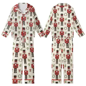 Classic Christmas: Whimsical Nutcracker, Holly, Pine, & Red Gift Winter Pullover Kid Satin Pajamas Set
