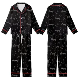 Sleep Lover's Celestial Script Zzz Moon Star Loungewear Design Kid Satin Pajamas Set