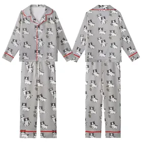 Kitten Lover's Playful Blue-Eyed Kittens with Leafy Branches: Heather Grey Cozy Wearable Art Kid Satin Pajamas Set