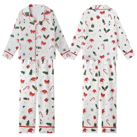 Festive Joy Collection: Whimsical Holly, Candy Cane & Santa Hat Design - Seasonal Wearable Item Kid Satin Pajamas Set