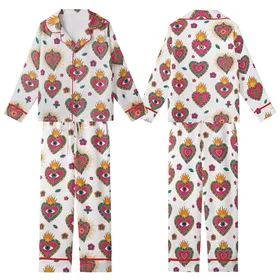Vibrant Spirit's Fuchsia Orange Turquoise Sacred Hearts & Eye Folk Pattern Garment Kid Satin Pajamas Set