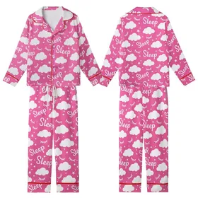 Cozy Dreamer's Hot Pink White Whimsical Sleep Eyelashes Star Cloud Pattern Sleep Set Kid Satin Pajamas Set