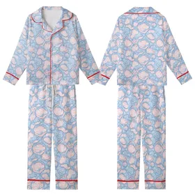 Serene Organic Swirls: Pale Sky Blue Muted Pink Paisley Dots Custom Design Kid Satin Pajamas Set