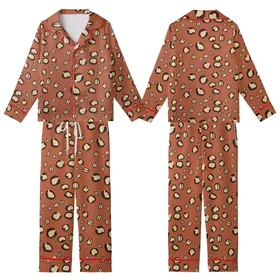 Coffee Lover Chic: Warm Russet Leopard Spot & Coffee Bean Design - Tan Beige Wearable Kid Satin Pajamas Set