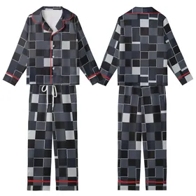 Contemporary Chic Interlocking Geometric Black Grey Abstract Pattern Designer Scarf Kid Satin Pajamas Set