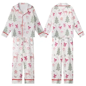 Whimsical Pink Christmas Watercolor Scatter - Santa, Reindeer, Trees, Gifts Design Kid Satin Pajamas Set